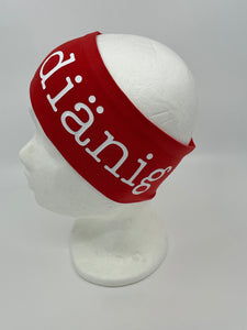 Stirnband rottöne mit dem Schriftzug: diänig, "Erwachsene"